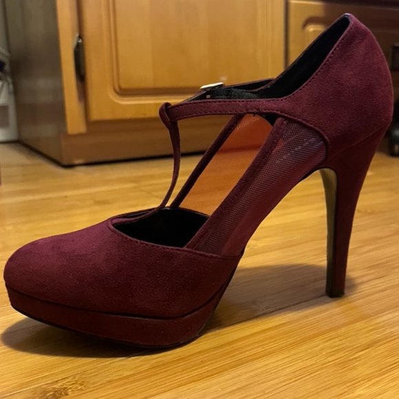 Suede Burgundy High Heels | Size 8.5 - Picture 10 of 11